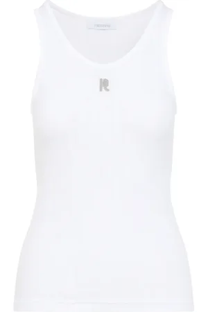 Paco rabanne Koszulki, Kobieta, Biały, XS, Bawełna, Logo-Plaque Sleeveless Tank Top