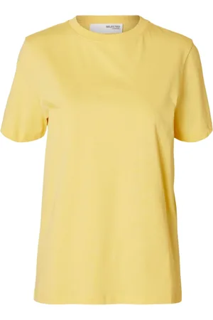 SELECTED Koszulki, Kobieta, Żółty, S, Organiczna koszulka z bawełny Klasyczny design