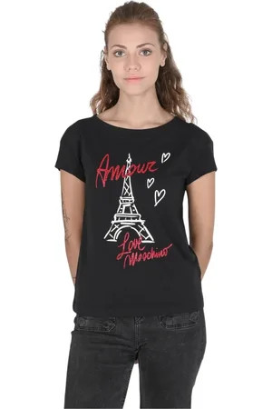 Moschino Koszulki, Kobieta, Czarny, XS, Bawełna, Bawełniany T-shirt