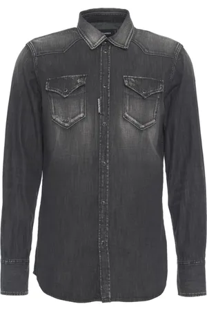 Dsquared2 Koszule, Mężczyzna, Czarny, XL, Bawełna, Czarna koszula jeansowa w stylu western