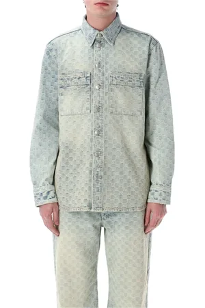 MISBHV Koszule, Mężczyzna, Niebieski, L, Denim, Jasnoniebieska Monogramowa Overshirt Odzież wierzchnia
