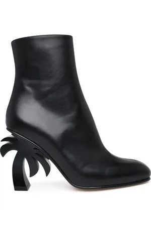 Palm Angels Buty, Kobieta, Czarny, 36 EU, Skóra, Czarne skórzane botki z obcasem w kształcie palmy