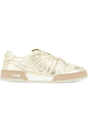 Fendi Buty, Kobieta, Żółty, 39 EU, Skóra, Złote sznurowane sneakersy z logo