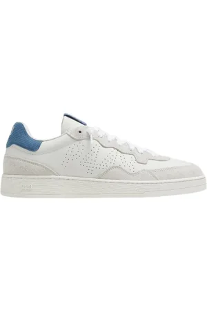 P448 Buty, Mężczyzna, Biały, 43 EU, Skóra, Białe skórzane sneakersy z niebieskimi detalami