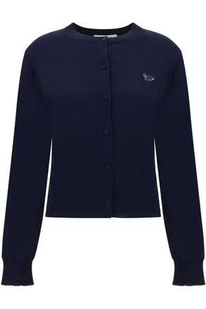 Maison Kitsuné Swetry, Kobieta, Niebieski, S, Wełna, Granatowy kardigan z dzianiny