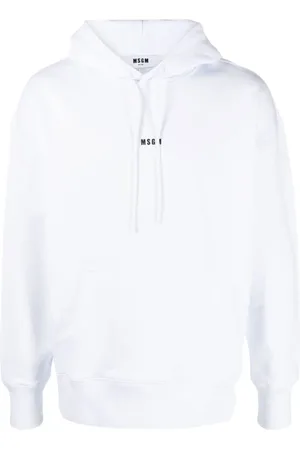 Msgm Bluzy, Mężczyzna, Biały, S, Bawełna, Bluza z kapturem i nadrukowanym logo ze sznurkiem