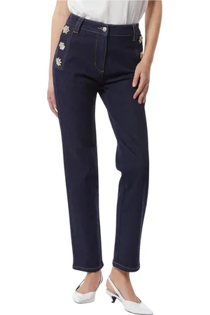 Silvian Heach Jeansy, Kobieta, Niebieski, W30, Denim, Proste jeansy w ciemnym denimie z ozdobnymi guzikami