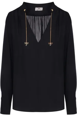 Elisabetta Franchi Bluzki, Kobieta, Czarny, XL, Czarna Bluzka Wiskozowa
