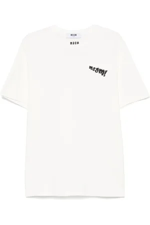 Msgm Koszulki, Mężczyzna, Biały, L, Bawełna, Bawełniany T-shirt z nadrukowanym logo z przodu