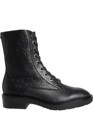 Calvin Klein Buty, Kobieta, Czarny, 40 EU, Skóra, Skórzane Botki Combat Edge