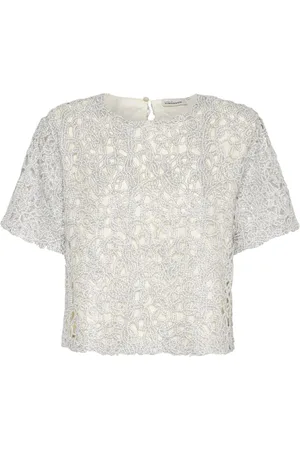 Karen by Simonsen Bluzki, Kobieta, Szary, XL, Srebrny Top z Dekoltem w łódkę i Luźnym Fasonem
