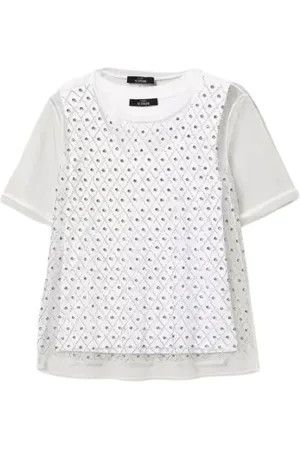 Twin-Set Bluzki, Kobieta, Biały, M, Tiul, Haftowany top z tiulu