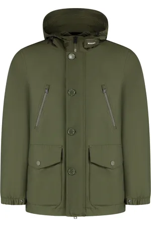 Woolrich Kurtki, Mężczyzna, Zielony, M, Parka z kapturem i elastycznymi mankietami