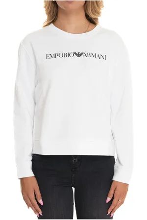 Emporio Armani Bluzy, Kobieta, Biały, M, Bawełna, Bluza z okrągłym dekoltem i nadrukiem z przodu