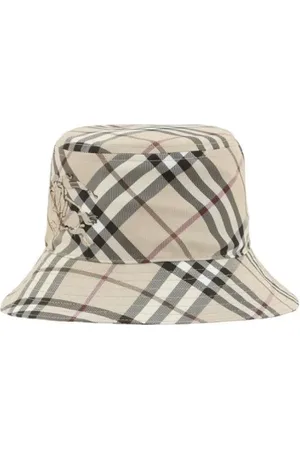Burberry Akcesoria, Mężczyzna, brązowy, M, Poliester, Czapka Bucket z Motywem Kraty i Rycerzem Konnym