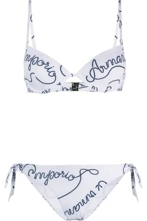 Emporio Armani Stroje kąpielowe, Kobieta, Biały, S, Zestaw Bikini z Nadrukiem Logomanii