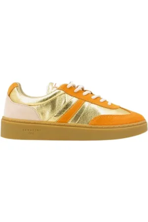 Serafini Buty, Kobieta, Żółty, 39 EU, Skóra, Skórzane trampki z detalami logo