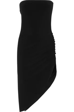 Norma Kamali Sukienki, Kobieta, Czarny, S, Poliester, Elegancka Sukienka Bez Ramiączek z Bocznym Marszczeniem