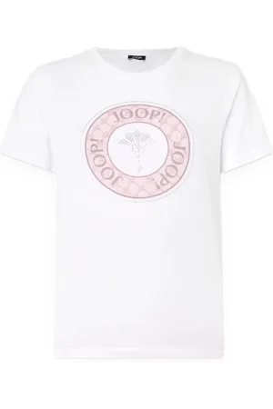JOOP! Koszulki, Kobieta, Biały, S, Luksusowy T-shirt z bawełny z różowym logo i kryształami