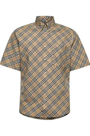 Burberry Koszule, Mężczyzna, Beżowy, S, Bawełna, Koszula z krótkim rękawem z motywem tarczy B