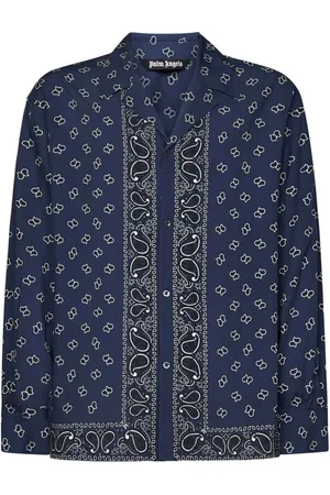 Palm Angels Koszule, Mężczyzna, Niebieski, M, Koszulka Bowlingowa z Wzorem Paisley