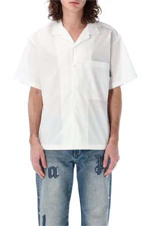 Palm Angels Koszule, Mężczyzna, Biały, M, Bawełna, Klasyczna koszulka z zakrzywionym logo
