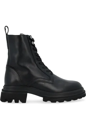 Hogan Buty, Kobieta, Czarny, 39 EU, Skóra, Sznurowane Botki Combat