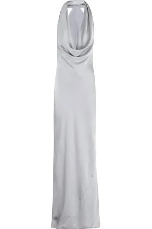 Norma Kamali Sukienki, Kobieta, Szary, L, Poliester, Elegancka suknia z drapowaniem i krojem ze skosu