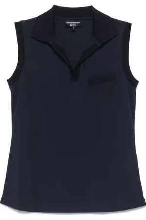 Emporio Armani Koszulki, Kobieta, Niebieski, L, Niebieski bezrękawnik z kieszenią