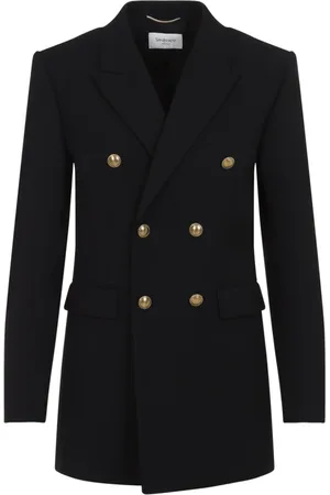 Saint Laurent Kurtki, Kobieta, Czarny, S, Wełna, Czarna Elegancka Marynarka z Wełny