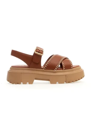 Hogan Buty, Kobieta, brązowy, 39 1/2 EU, Skóra, Skórzane sandały Cuoio