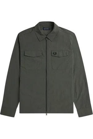 Fred Perry Kurtki, Mężczyzna, Zielony, M, Poliester, Zielona koszula typu utility zapinana na zamek
