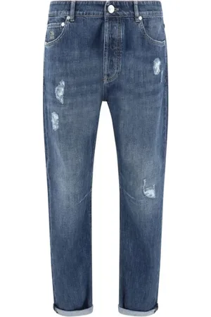 Brunello Cucinelli Jeansy, Mężczyzna, Niebieski, L, Vintage Distressed Jeansy