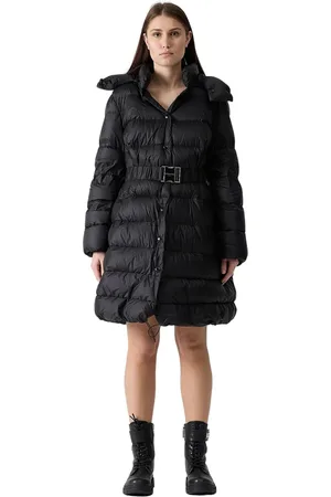 ERMANNO SCERVINO Płaszcze, Kobieta, Czarny, L, Puchowa kurtka midi z paskiem