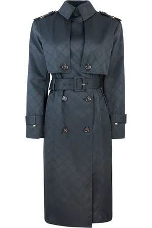 Elisabetta Franchi Płaszcze, Kobieta, Czarny, M, Poliester, Płaszcz Trench ze żakardowej tkaniny technicznej