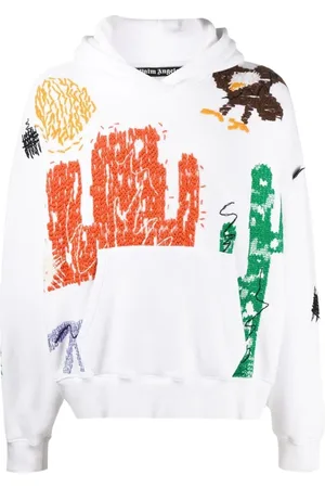 Palm Angels Bluzy, Mężczyzna, Biały, L, Bawełna, Nowa Bluza z Kapturem z Haftem Folklorystycznym