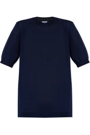 Bottega Veneta Swetry, Kobieta, Niebieski, S, Kaszmir, Logo Embroidered Cashmere Short Sleeve Knit