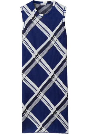 Burberry Sukienki, Kobieta, Wielobarwność, S, Jedwabna sukienka w niebieską kratę