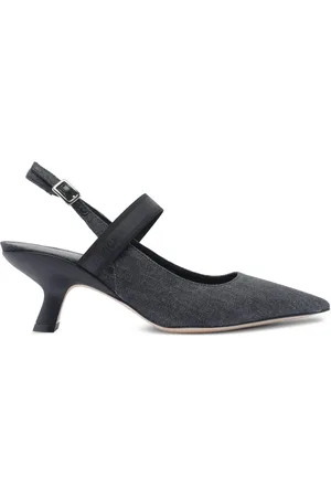 vic matiè Buty, Kobieta, Czarny, 38 EU, Denim, Czarne sandały typu slingback z dżinsu z paskiem na kostkę