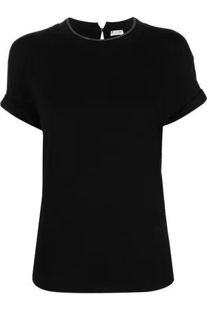 Brunello Cucinelli Koszulki, Kobieta, Czarny, L, Bawełna, T-shirt z krótkim rękawem i okrągłym dekoltem