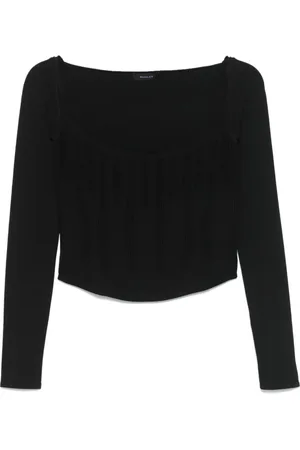 MUGLER Koszulki, Kobieta, Czarny, L, Poliester, Top z dekoltem Madonna