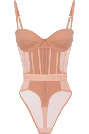 Elisabetta Franchi Koszulki, Kobieta, Różowy, L, Tiul, Modelujące body-bielizna z przezroczystymi detalami