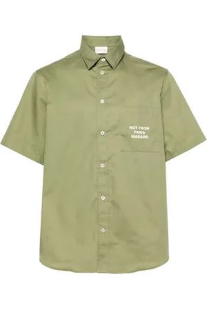 Drôle de Monsieur Koszule, Mężczyzna, Zielony, S, Len, Koszula Twill w kolorze oliwkowej zieleni