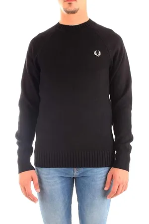 Fred Perry Swetry, Mężczyzna, Czarny, S, Bawełna, Sweter z kontrastową teksturą przy dekolcie