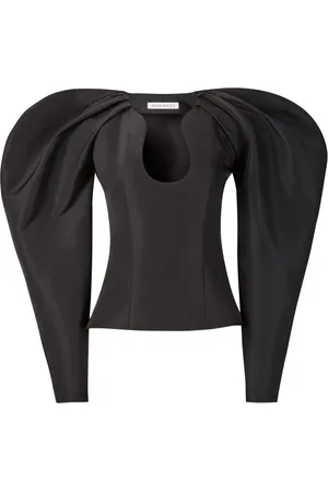 Nina Ricci Bluzki, Kobieta, Czarny, L, Taliowana bluzka z tafty z bufiastymi rękawami