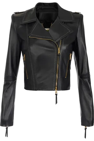 Elisabetta Franchi Kurtki, Kobieta, Czarny, M, Skóra, Kurtka Biker z Kontrastowymi Przeszyciami