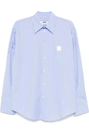 Msgm Koszule, Mężczyzna, Niebieski, L, Niebieska Koszula z Guzikami Naszywka