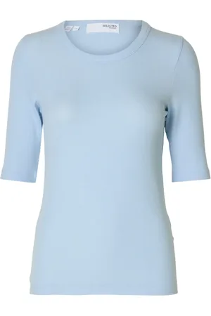 SELECTED Koszulki, Kobieta, Niebieski, XS, Dianna 2/4 O-Neck Top