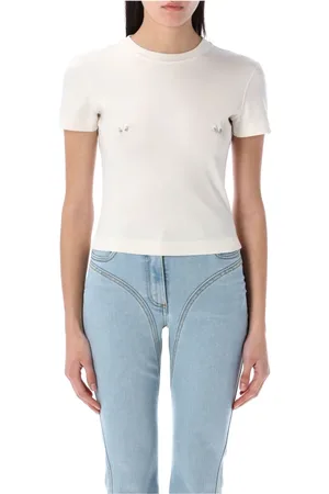 MUGLER Koszulki, Kobieta, Biały, M, Bawełna, Biały T-shirt niemowlęcy z przekłuciami