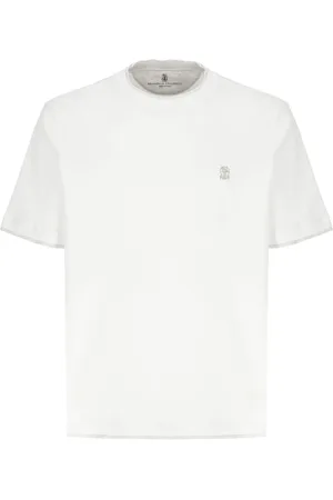 Brunello Cucinelli Koszulki, Mężczyzna, Biały, XL, Bawełna, Bawełniany T-shirt z haftowanym logo